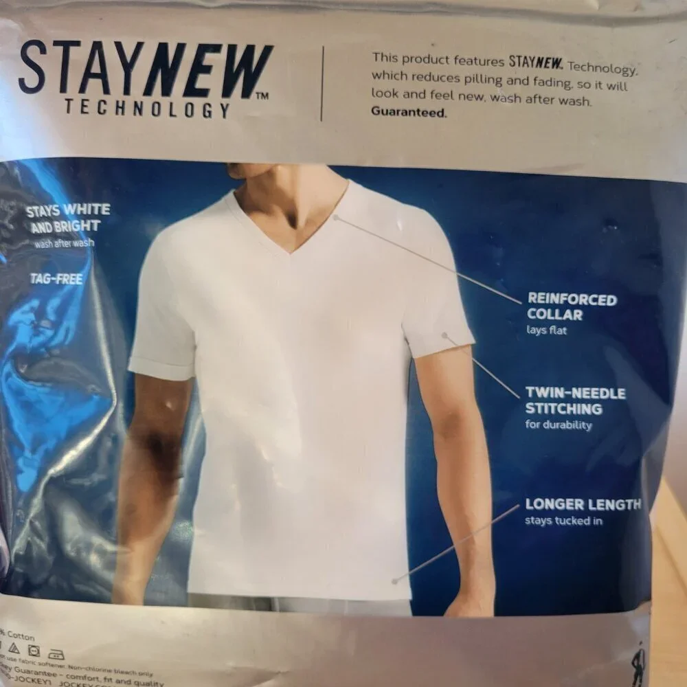 (NEW) Men’s Jockey Classic White 100% Cotton V-Neck T-Shirts (Size: XXL)